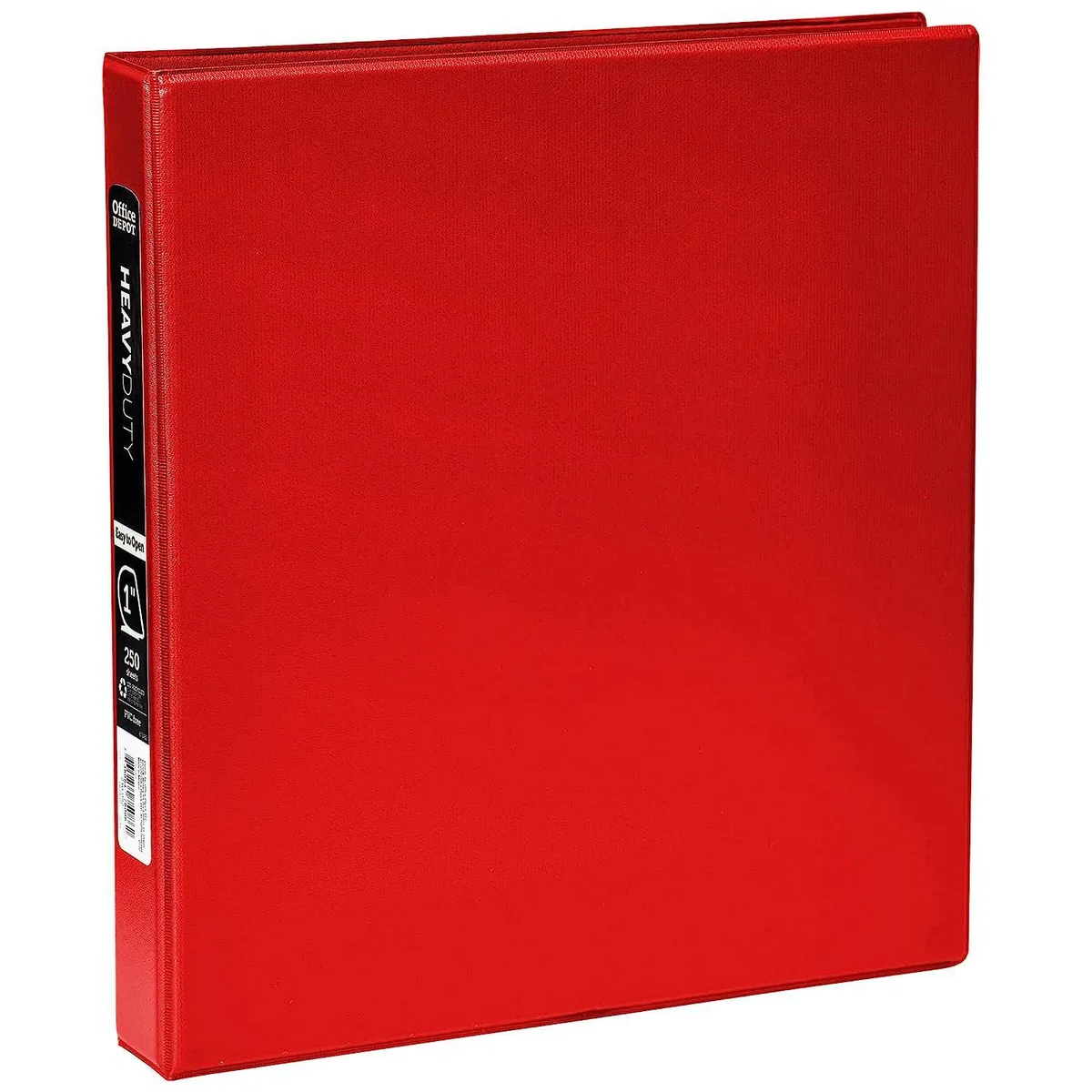 Office Depot Office Depot heavy-duty D-ring binder 1" 250 sheets 59% recycled red — product photo