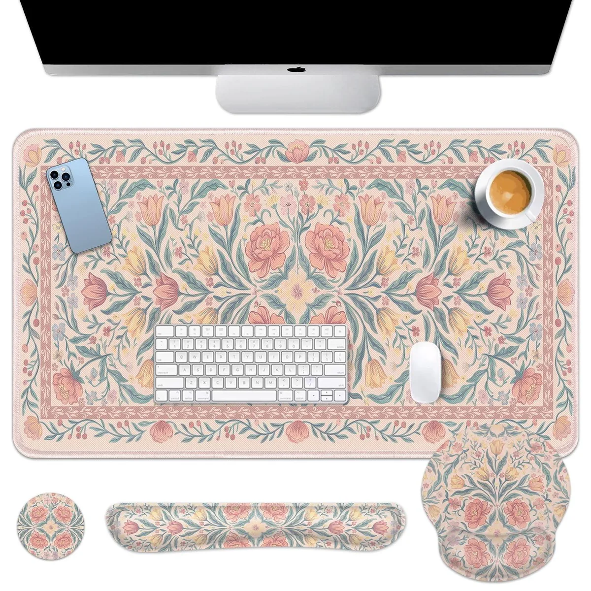  Britimes MK3122 4-in-1 Desk Mat Set Colorful Wildflowers 35.4x15.7 in — product photo