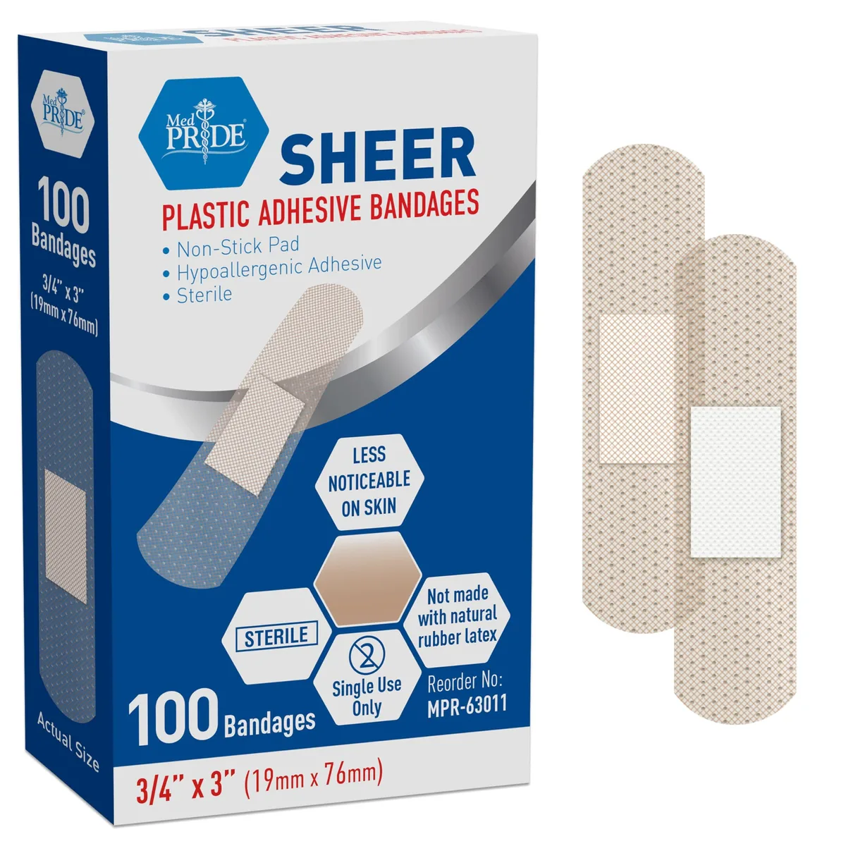 Sterile sheer strip bandages 100-count box 3/4 by 3 inches