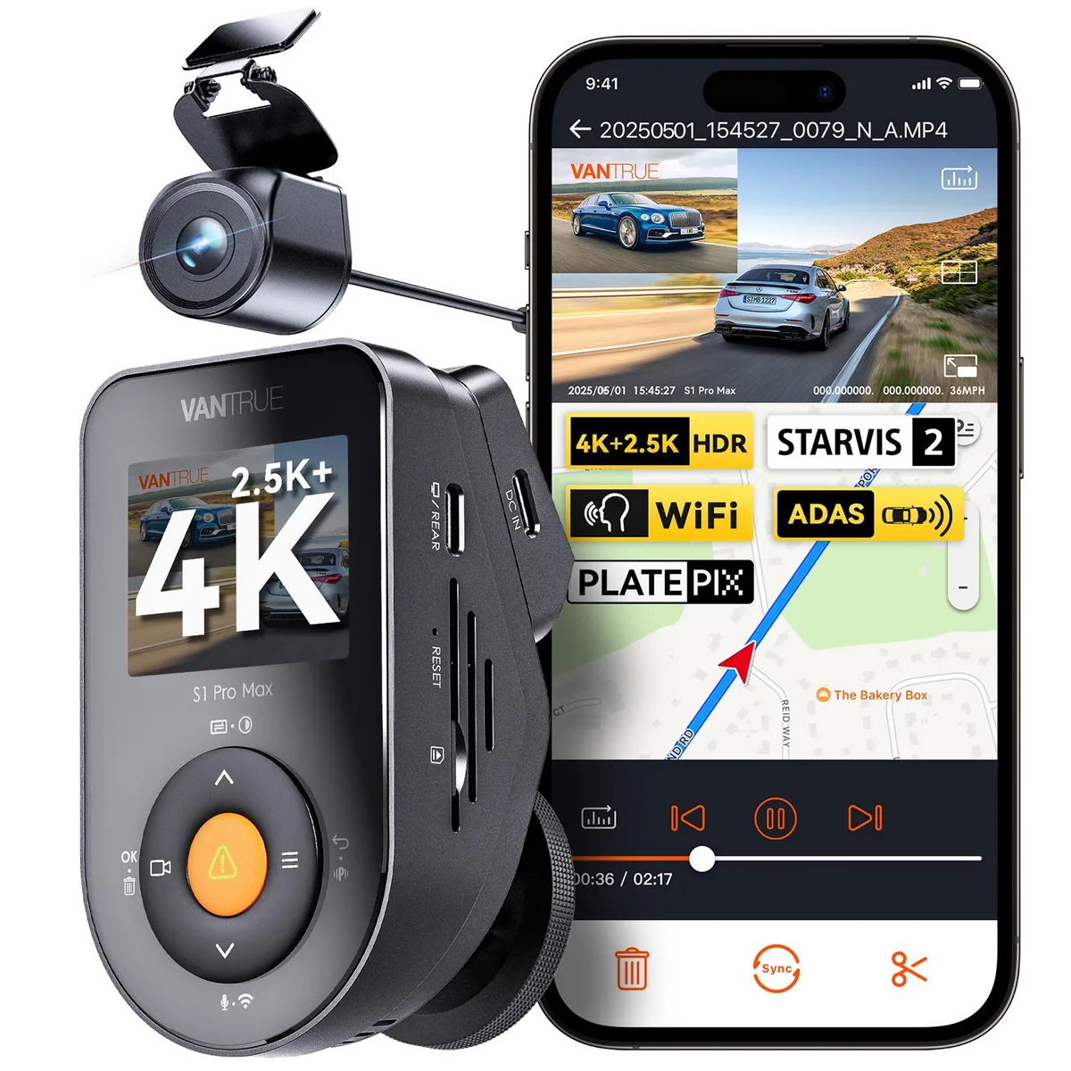 Vantrue Vantrue S1 Pro Max 4K + 2.5K Dual Dash Cam — product photo