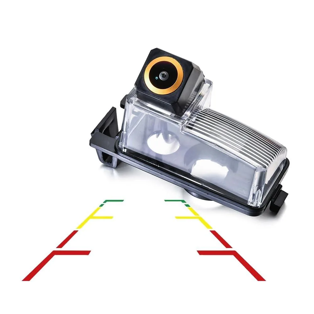 Gold fisheye rear-view camera with licence-plate housing