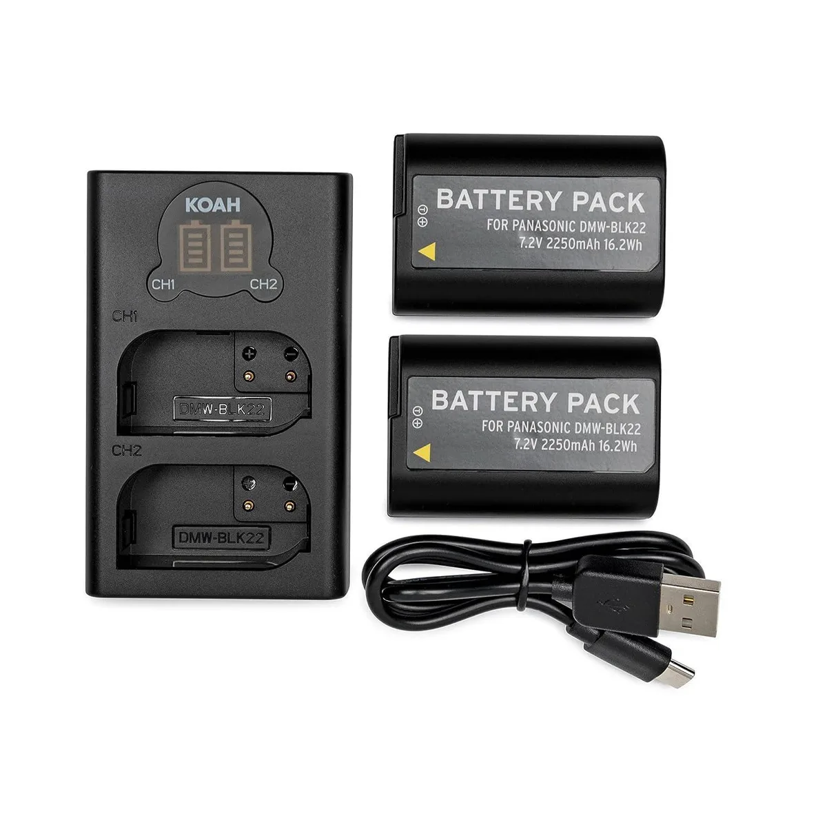 Koah Koah Pro DMW-BLK22 2-pack battery and USB-C dual charger kit — product photo