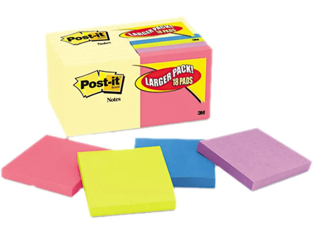 Post-it Post-it 654-14-4B Sticky Notes 3 x 3 Canary Yellow 100-Sheet 18/Pack — product photo