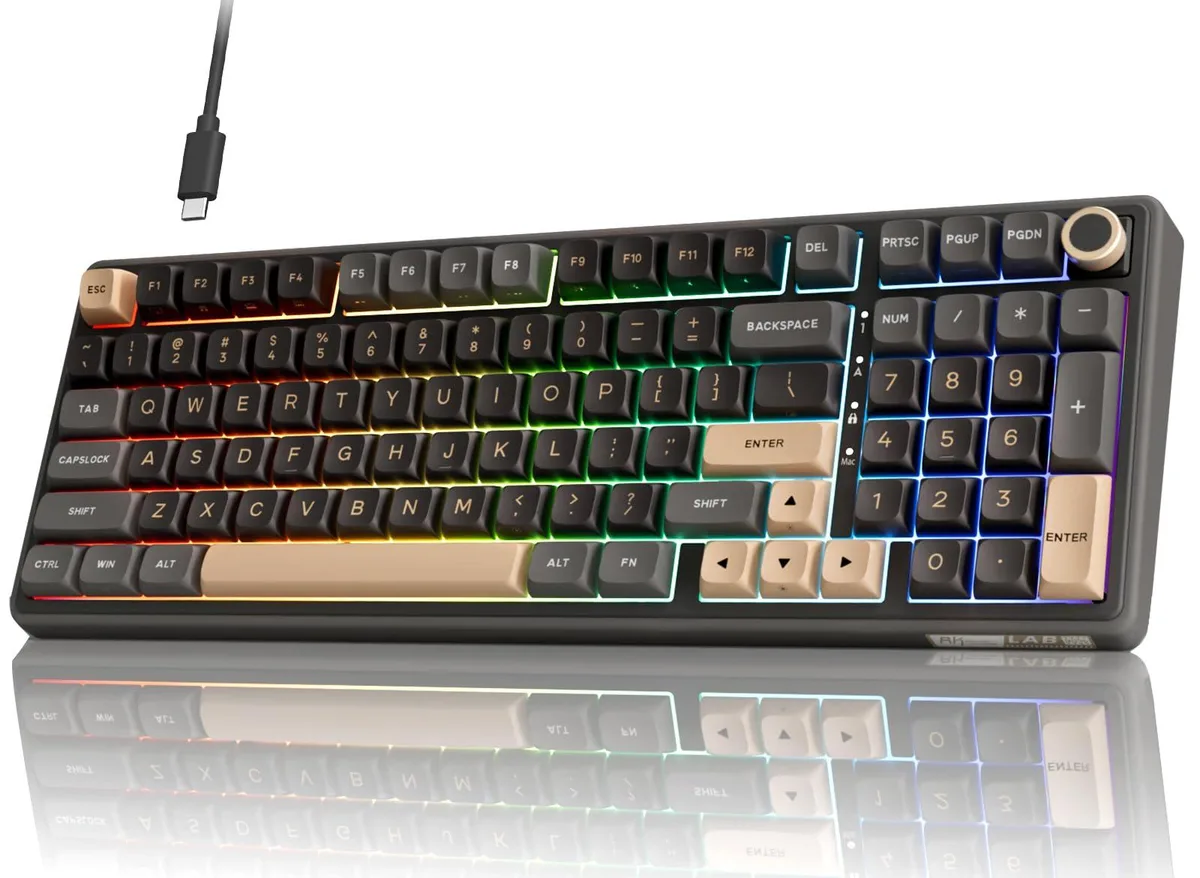  GE Wired Mechanical Gaming Keyboard 98 Keys RGB Gasket Mount Hot Swappable Beige Switch Black — product photo