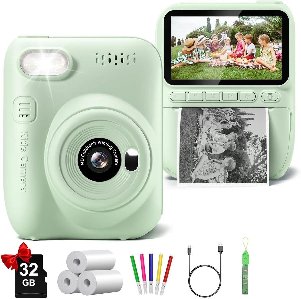 Gofunly Kids Instant Print Camera 3.0" 32MP 1080P Green — product photo