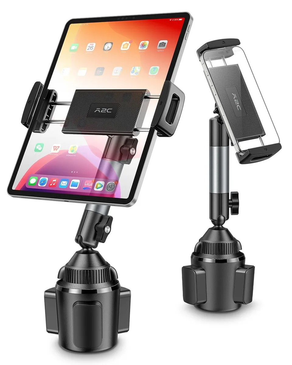 Bipra Bipra 2 in 1 accessory heavy-duty cup holder tablet mount 5.5" arm 4.7"-13 — product photo