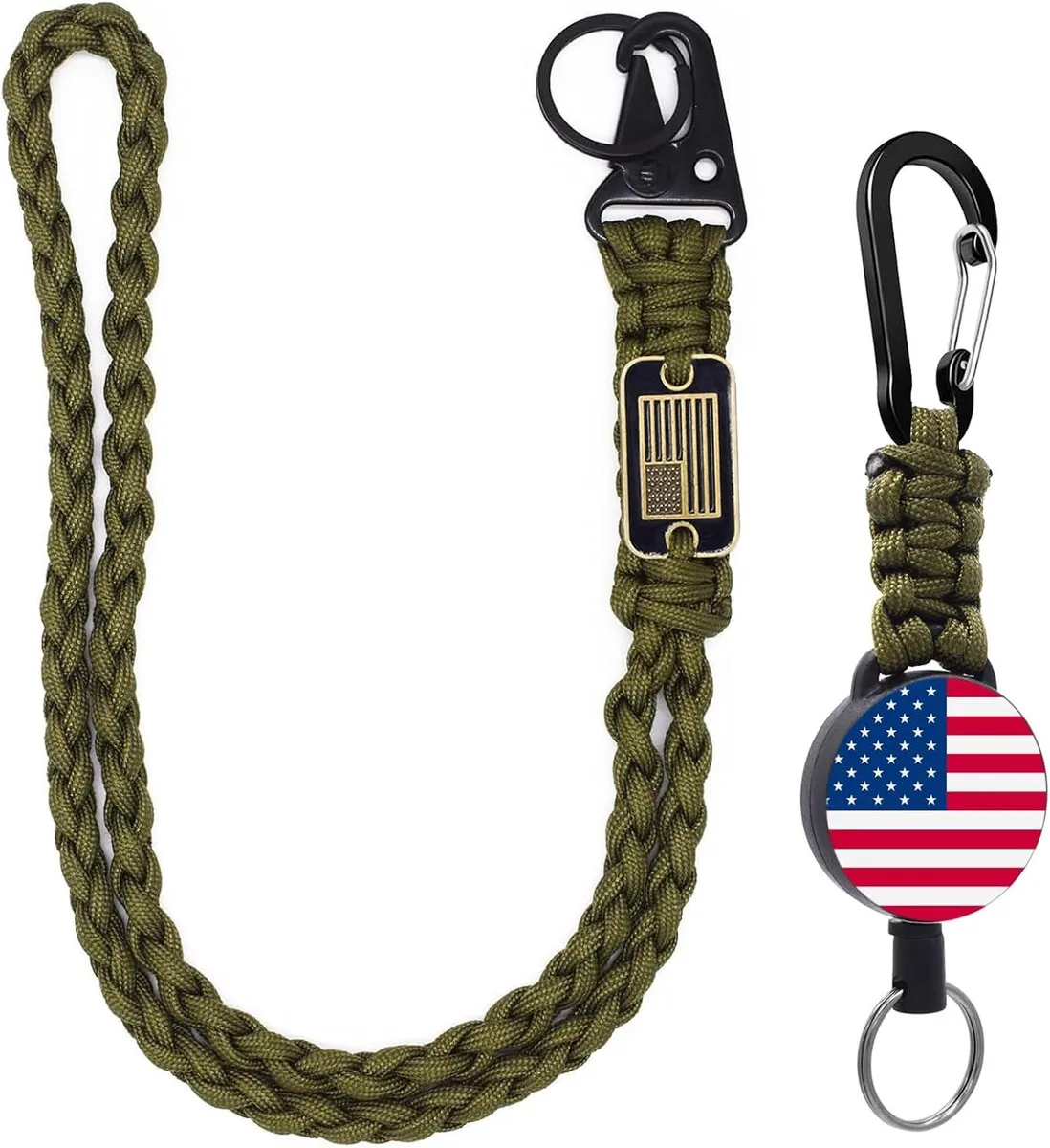 MCHOSE MCHOSE Retractable Badge Reel &amp; Paracord Lanyard Set USA Flag 2 Pcs — product photo