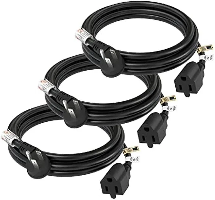 usbroway usbroway 14 AWG 15A 125V 1875W Flat Plug Extension Cord 6ft Black Pack of 3 — product photo