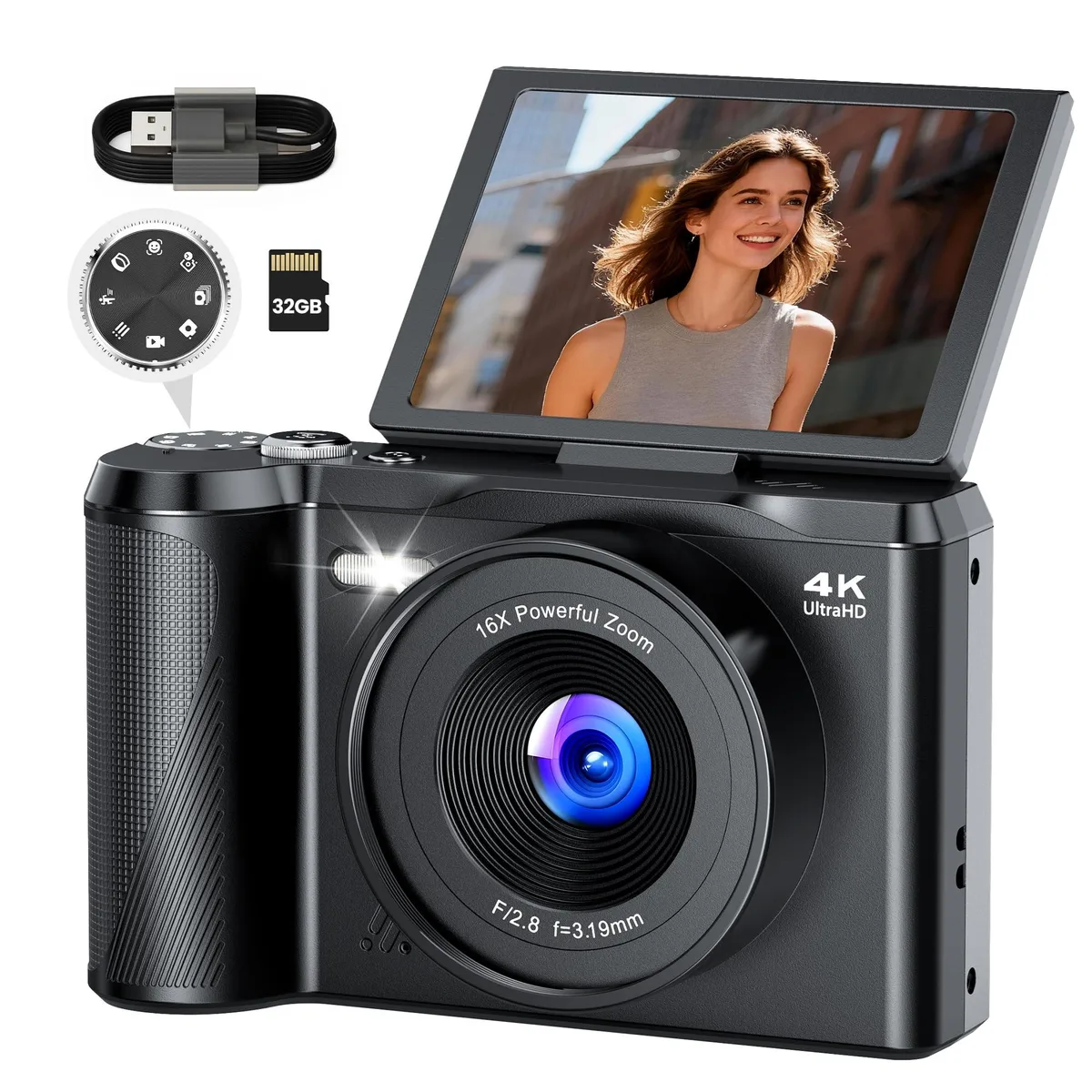 SOOGOOEY DC11 56MP 16X Zoom 3in Flip Screen Pink — product photo