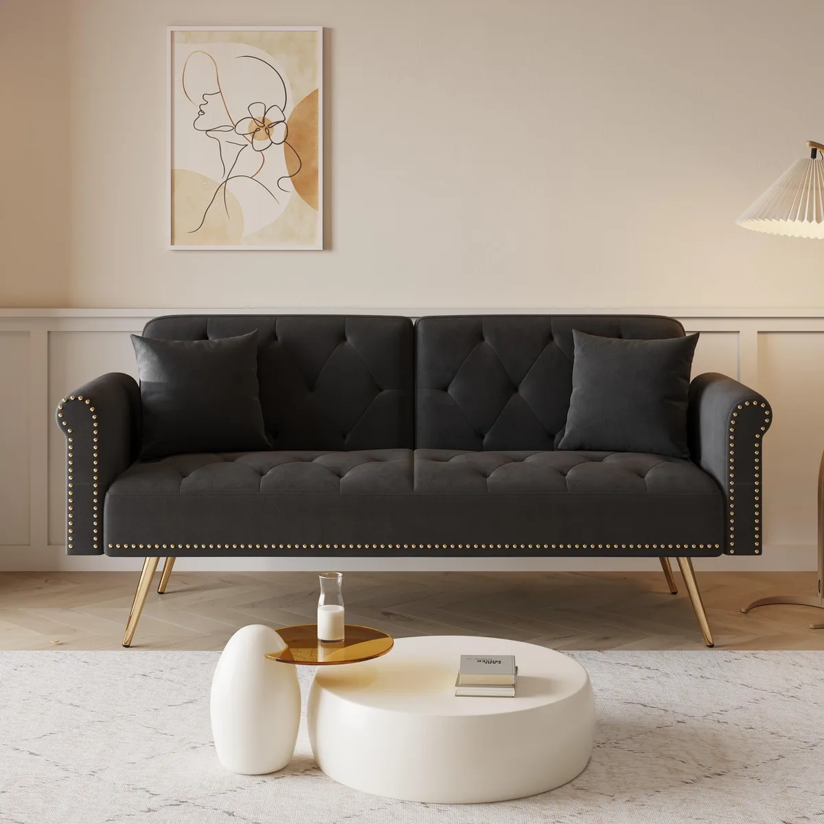 tuphen tuphen 69.7 inch sofa bed black velvet — product photo