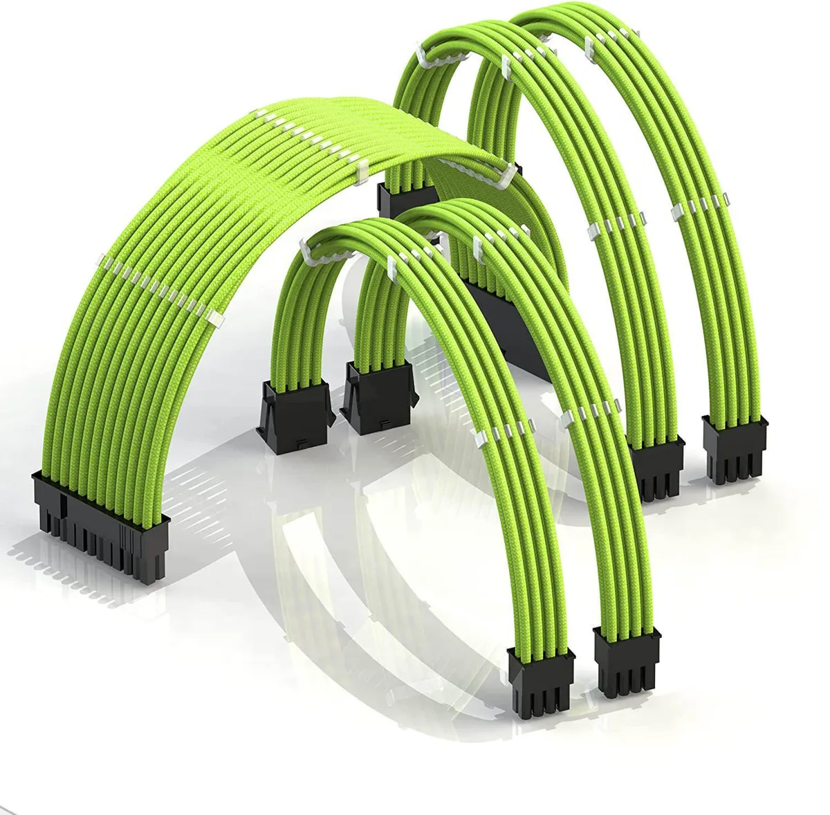 KOZYFOX KOZYFOX 18AWG Braided PSU Cable Extension Kit Green 30cm 24P 2x8P CPU 2x8P GPU — product photo