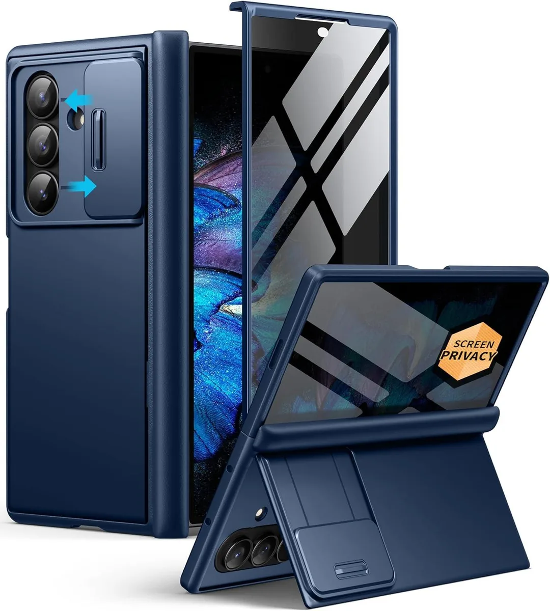 BFKK BFKK Z Fold 7 Case with Privacy Screen Protector, Hidden Kickstand, Slide Camera Cover, Blue — product photo