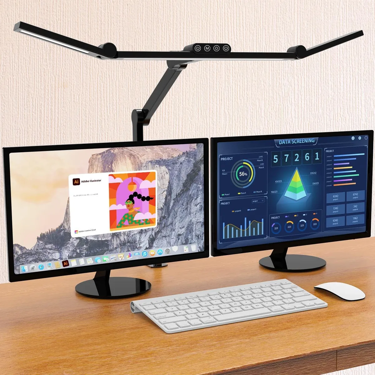 Black architect desk lamp with three adjustable light bars and clamp base