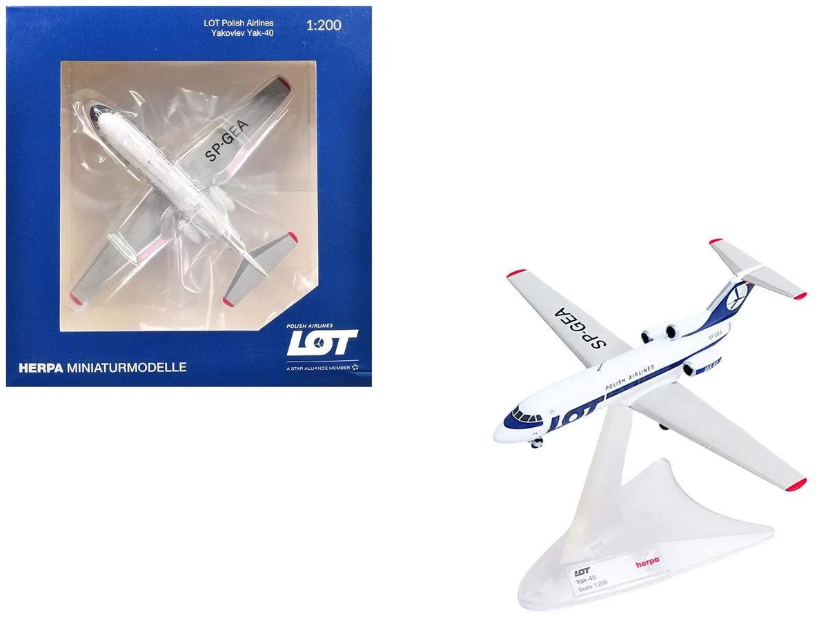Herpa Herpa Yakovlev Yak-40 LOT Polish Airlines 1/200 Diecast Model Airplane — product photo