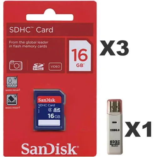 SanDisk SanDisk 16GB SDHC Class 4 3-pack with reader — product photo
