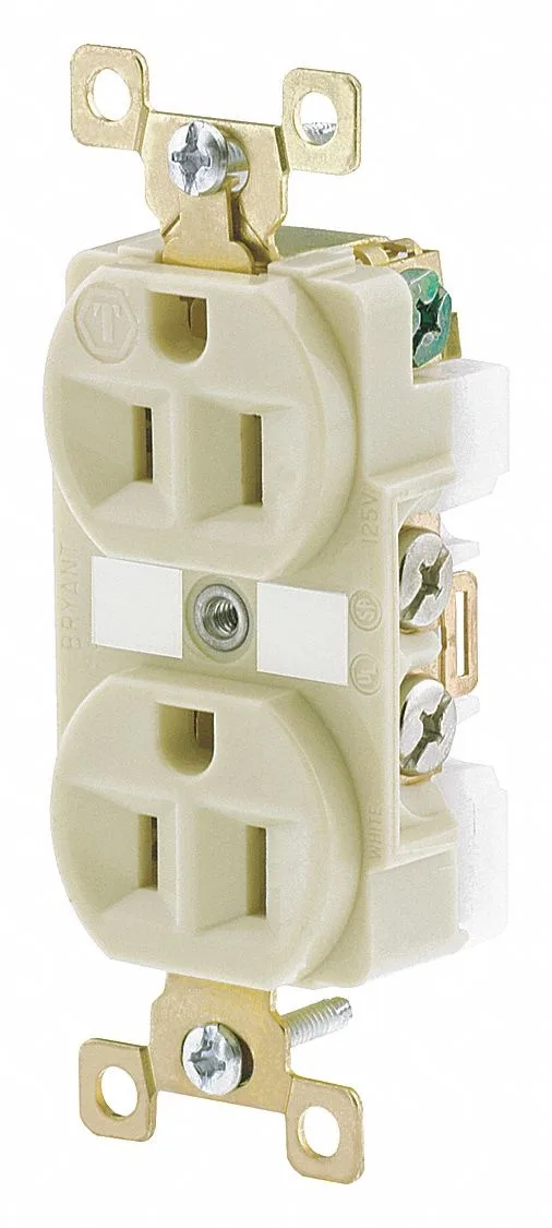 Ivory nylon duplex receptacle, flush mount, screw terminals