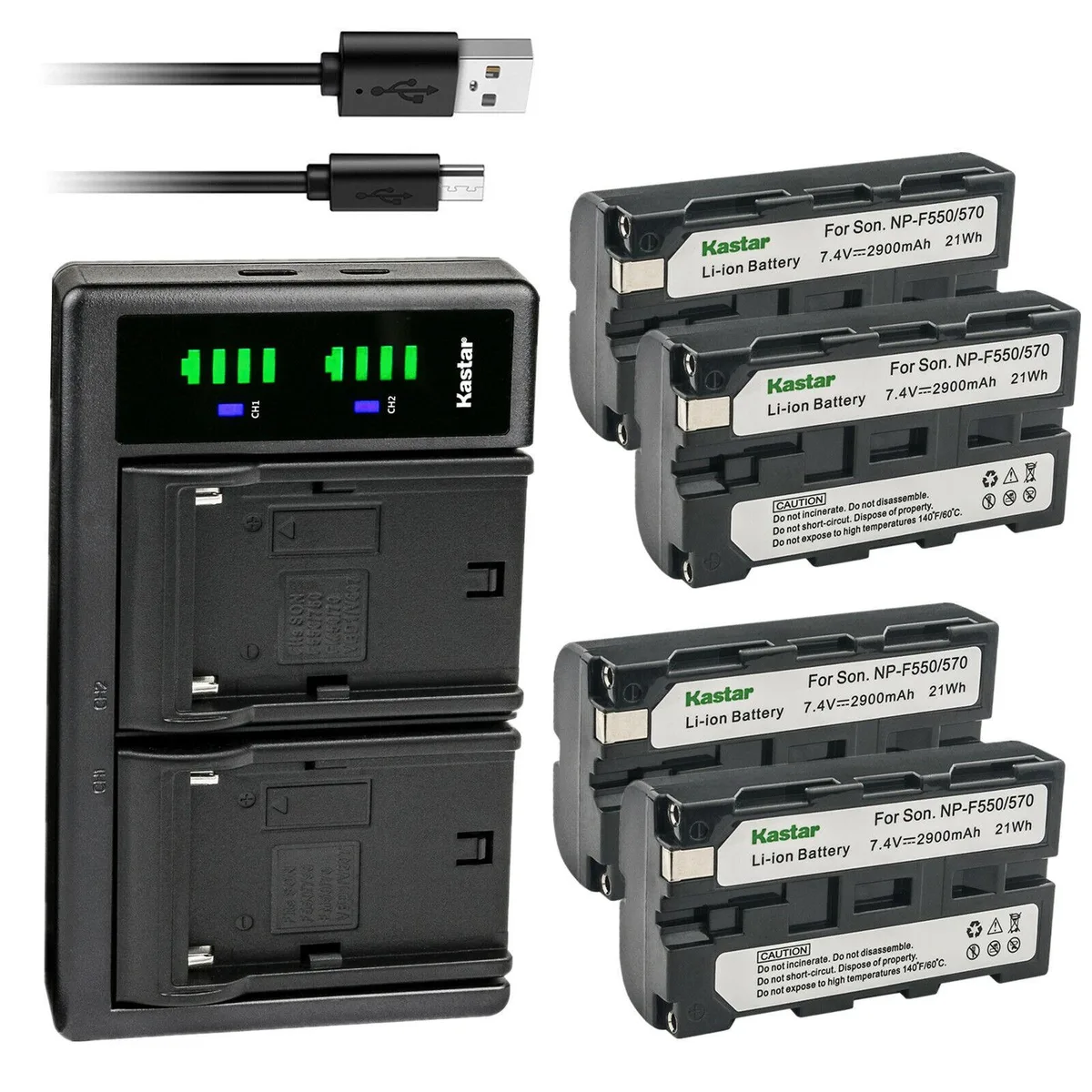 Kastar Kastar NP-F550/F570 4-Pack 21 Wh Battery &amp; LTD2 USB Charger — product photo
