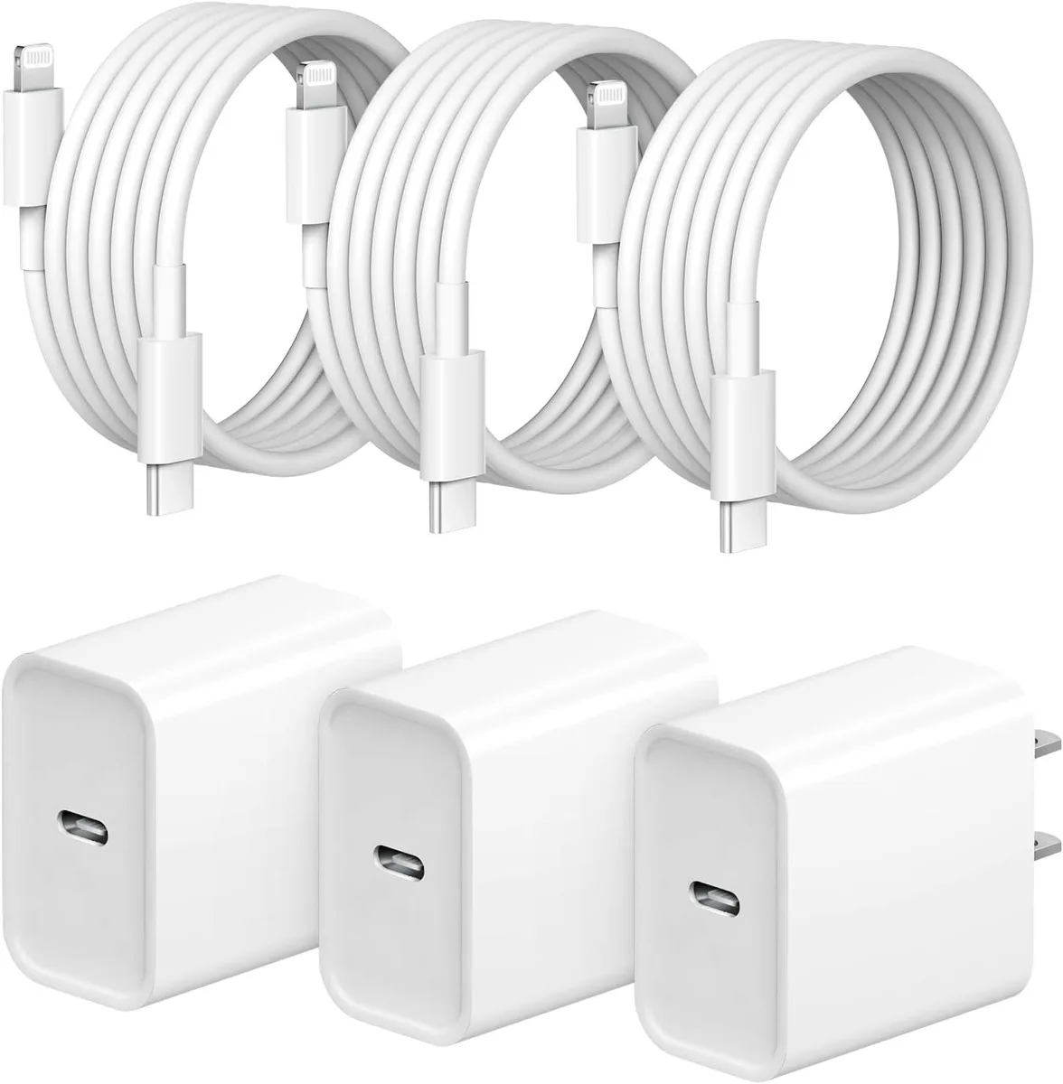KINGARD KINGARD 20W USB-C Charger Kit 3+3 Pack 6FT Cable iPhone 14 13 12 11 — product photo
