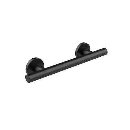 16-inch stainless steel grab bar, matte black finish, cylindrical with two flange covers