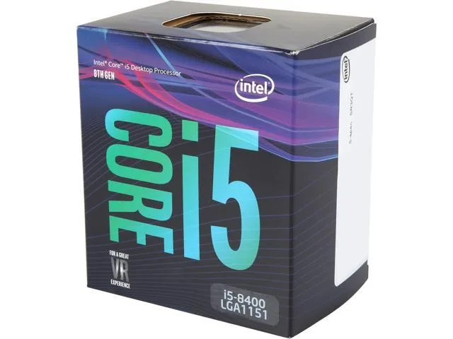Intel Core i5-8400 desktop processor in green PCB with silver heat spreader and gold contact pads