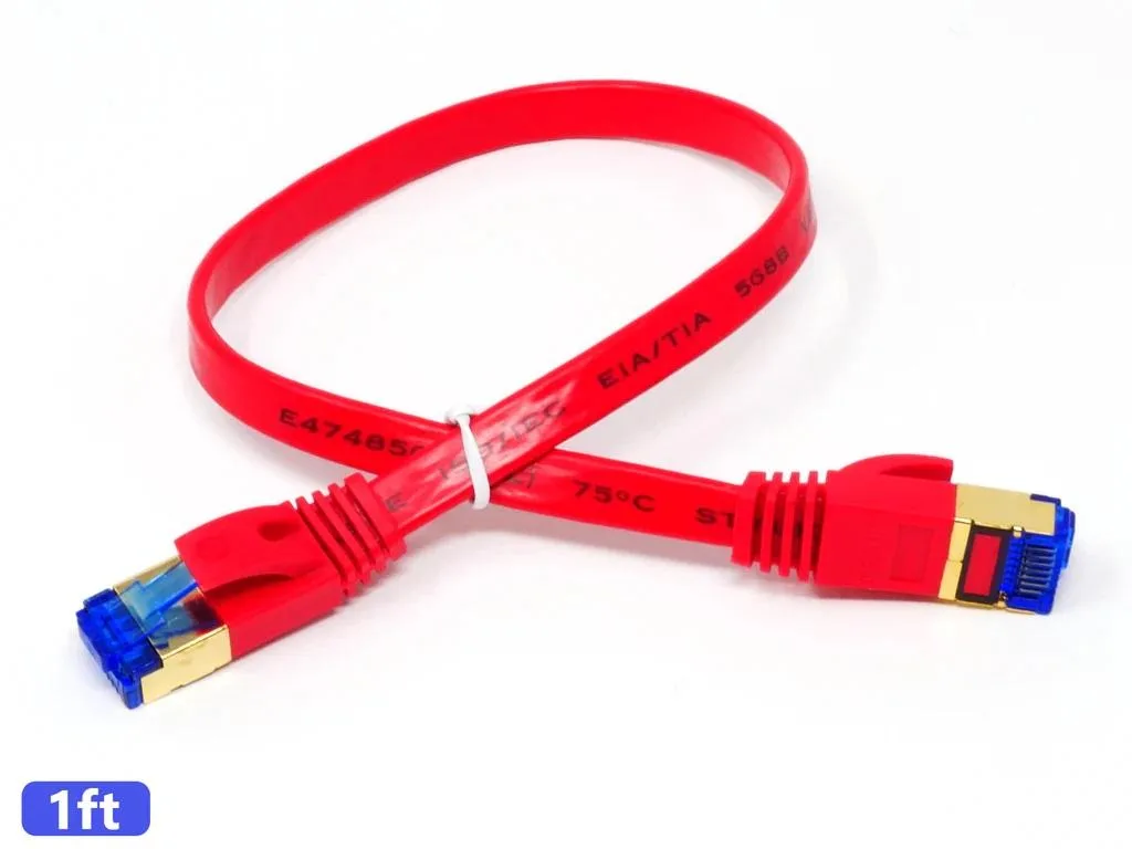 QualGear QualGear QG-CAT7R-1FT-BLK Cat 7 Ethernet Cable 3 ft Red Flat — product photo