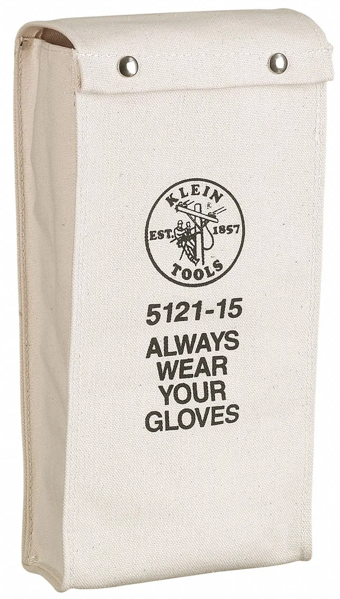 Tan canvas glove bag with brass grommets and snap closure