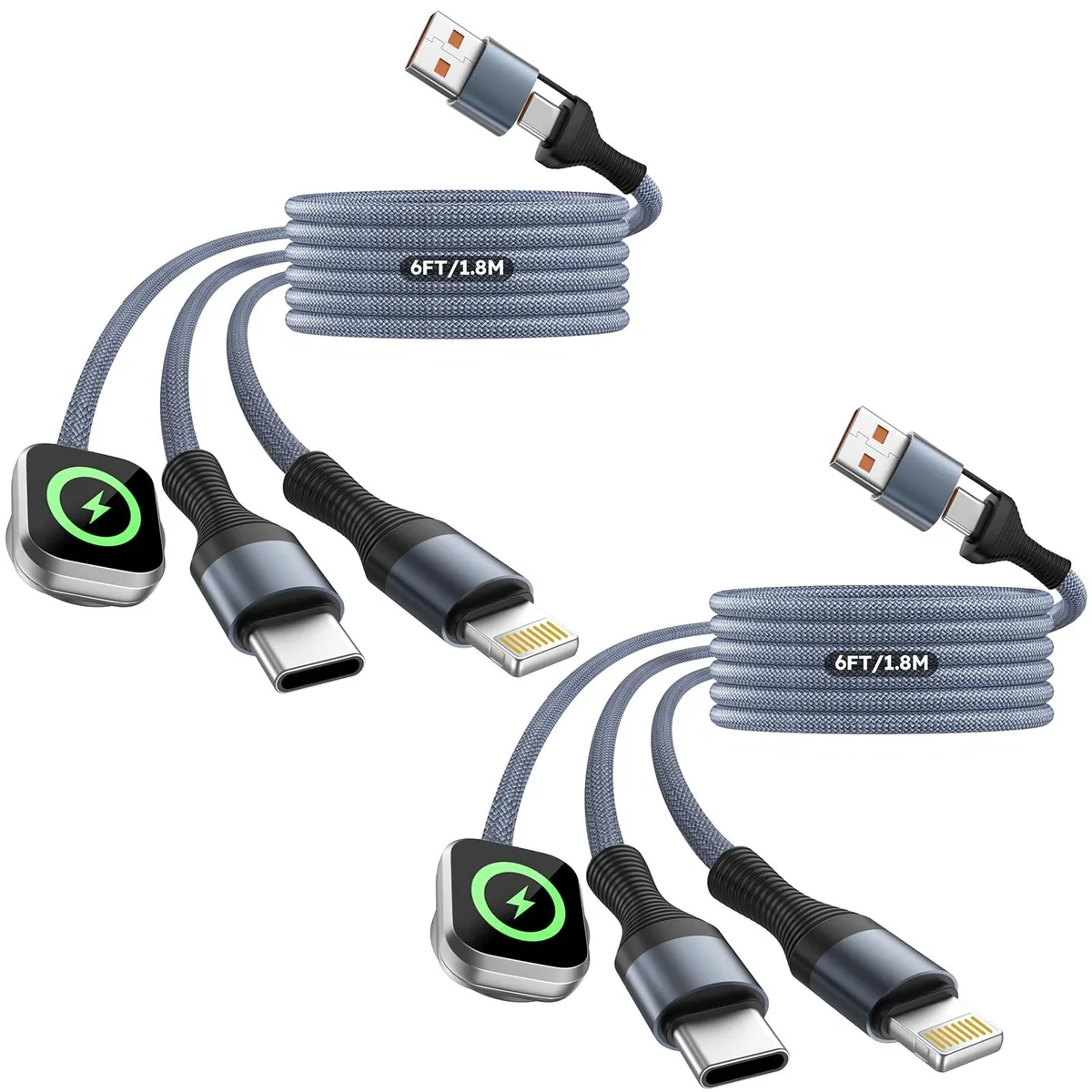 GSM Outdoors GSM Outdoors 3 in 2 Multi Charging Cable 2-Pack 6ft Gray — product photo