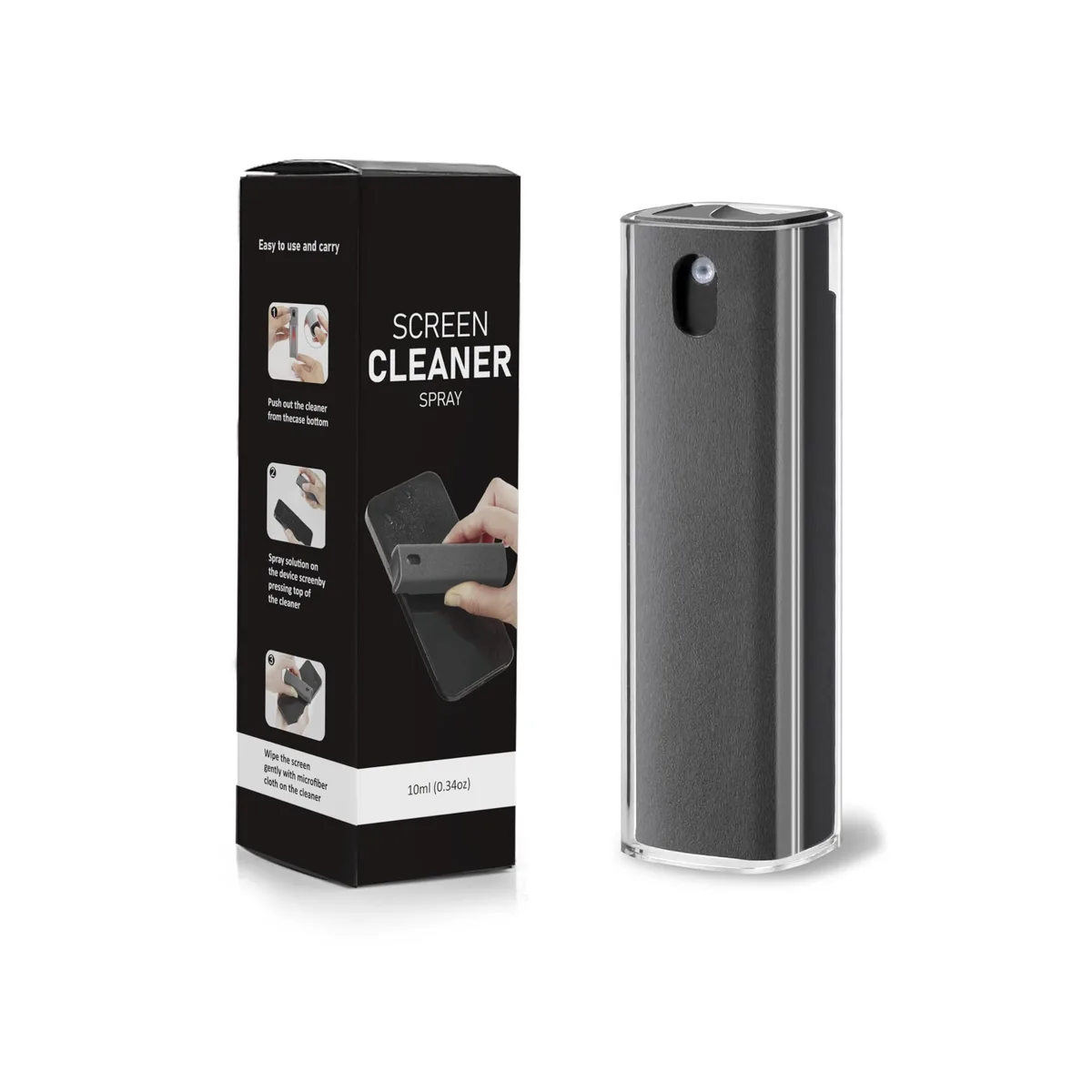 Blue compact 3-in-1 screen cleaner kit with built-in 10mL spray bottle, microfiber cloth and protective shell