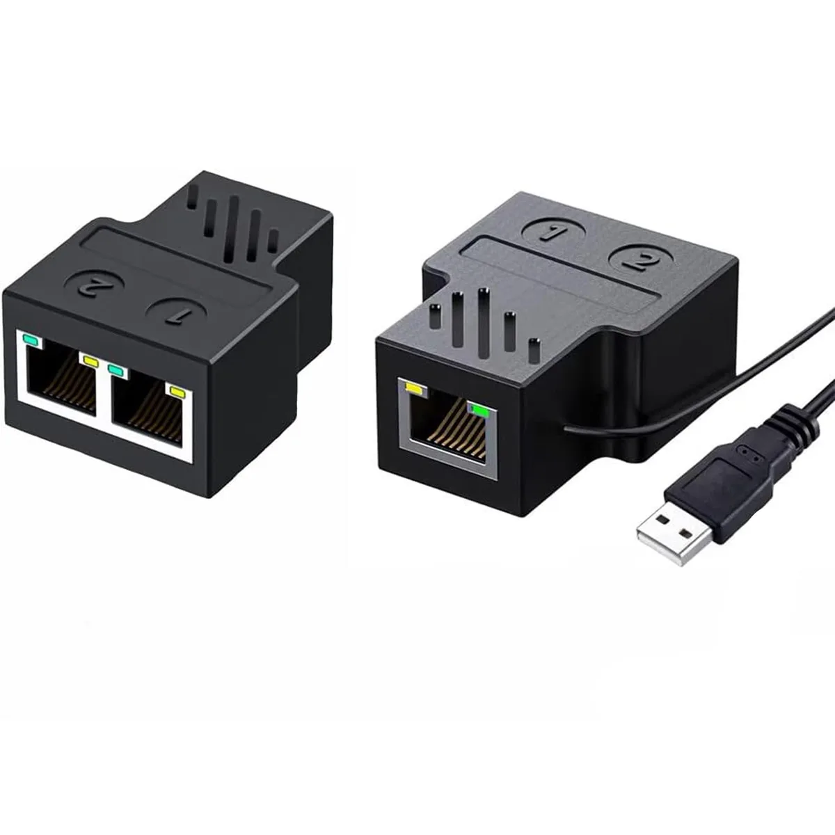 ESTONE ESTONE RJ45 1 to 2 Network Splitter Adapter USB Power Cable 1.2m 100Mbps Black — product photo