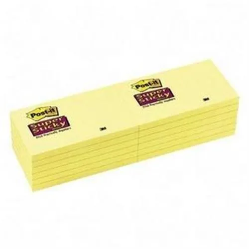 Canary yellow Post-it Super Sticky note pads 3x5 90-sheet 12-pack
