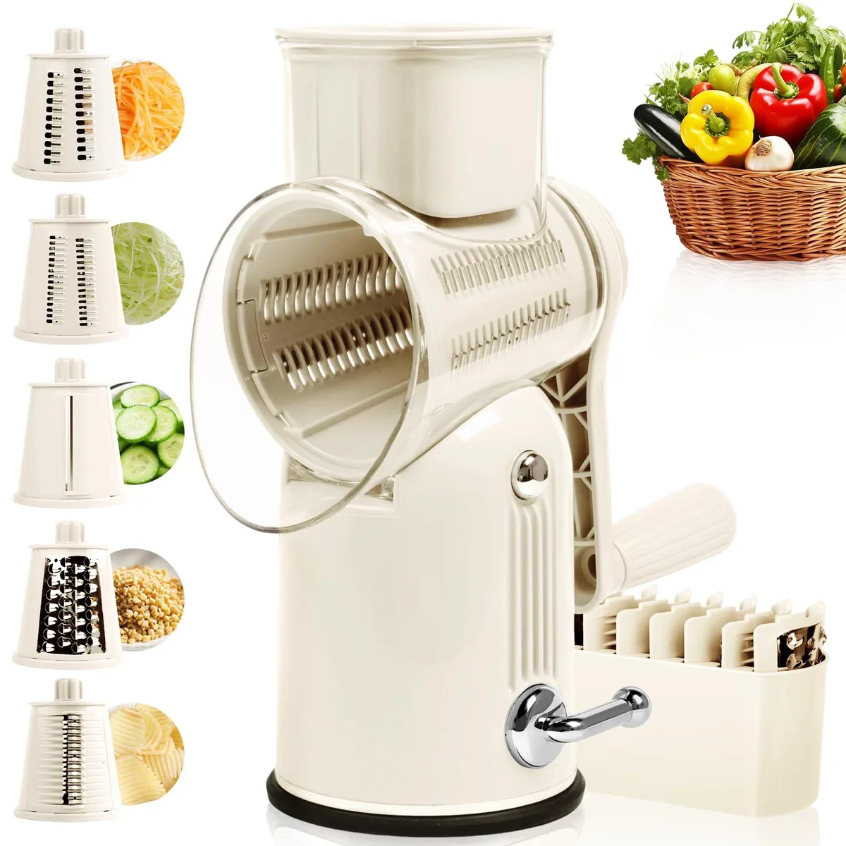 Rotary Cheese Grater White 5 Blades Suction Base — product photo