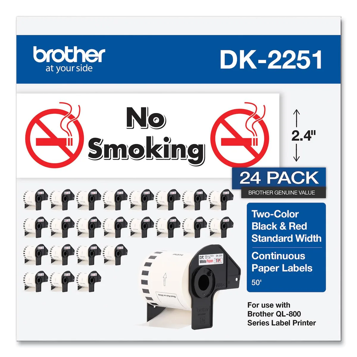 Brother Brother DK225124PK scanner supply, 24 rolls, 2.44 x 100 ft, white — product photo