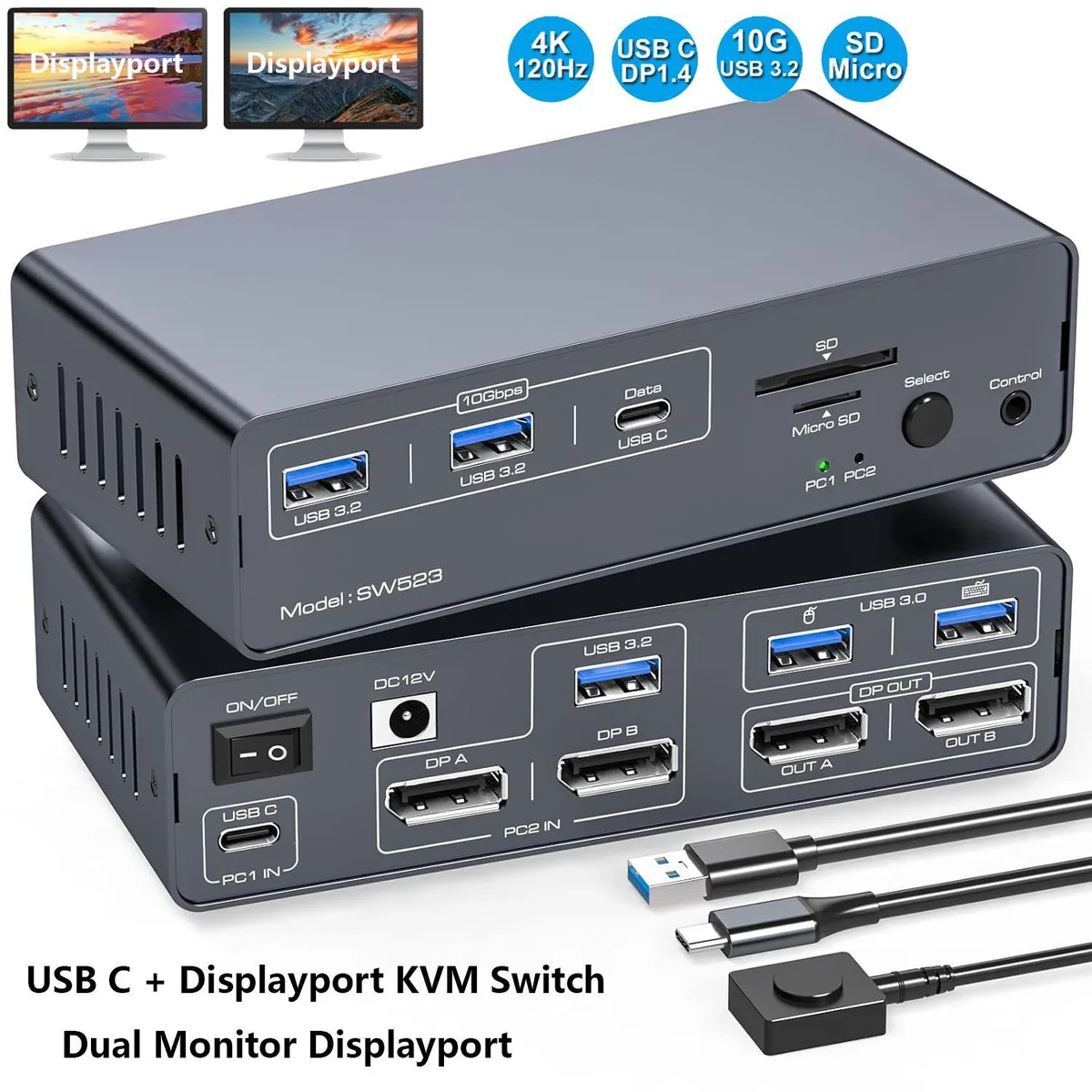 WRIARICH WRIARICH SW523 KVM Switch 4K 120Hz 13-in-1 Dock Wired Remote — product photo