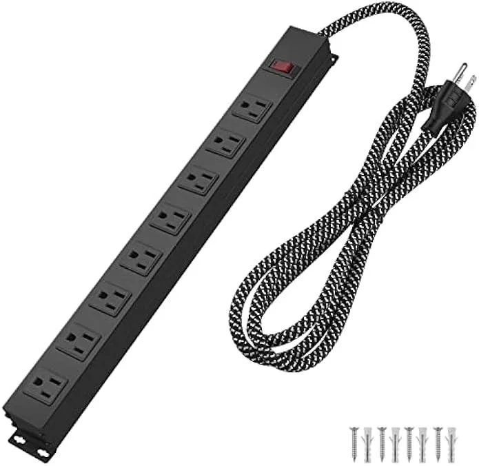 TAURKENAM TAURKENAM 8 Outlet Mountable Power Strip 10ft 14AWG 15A 125V 1875W 1200J .55in Spacing power adapter — product photo