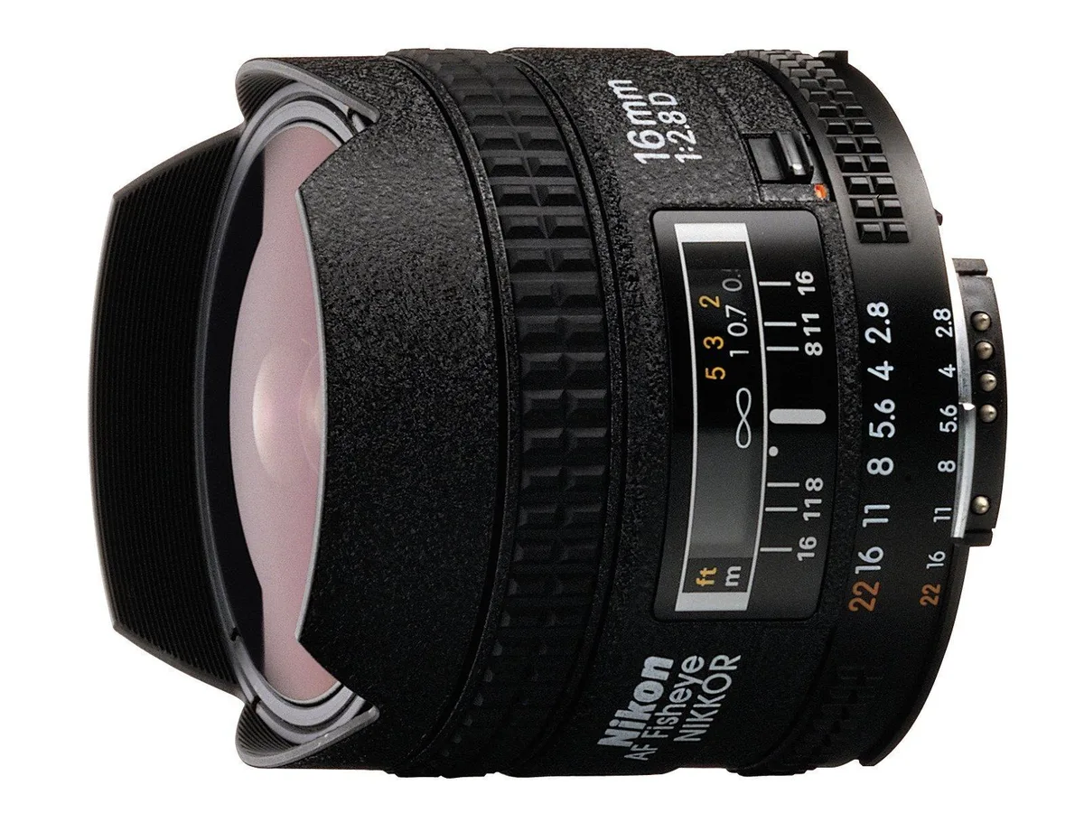 Nikon Inc Nikon AF FX Fisheye-NIKKOR 16mm f/2.8D Fixed Lens Auto Focus camera lens — product photo