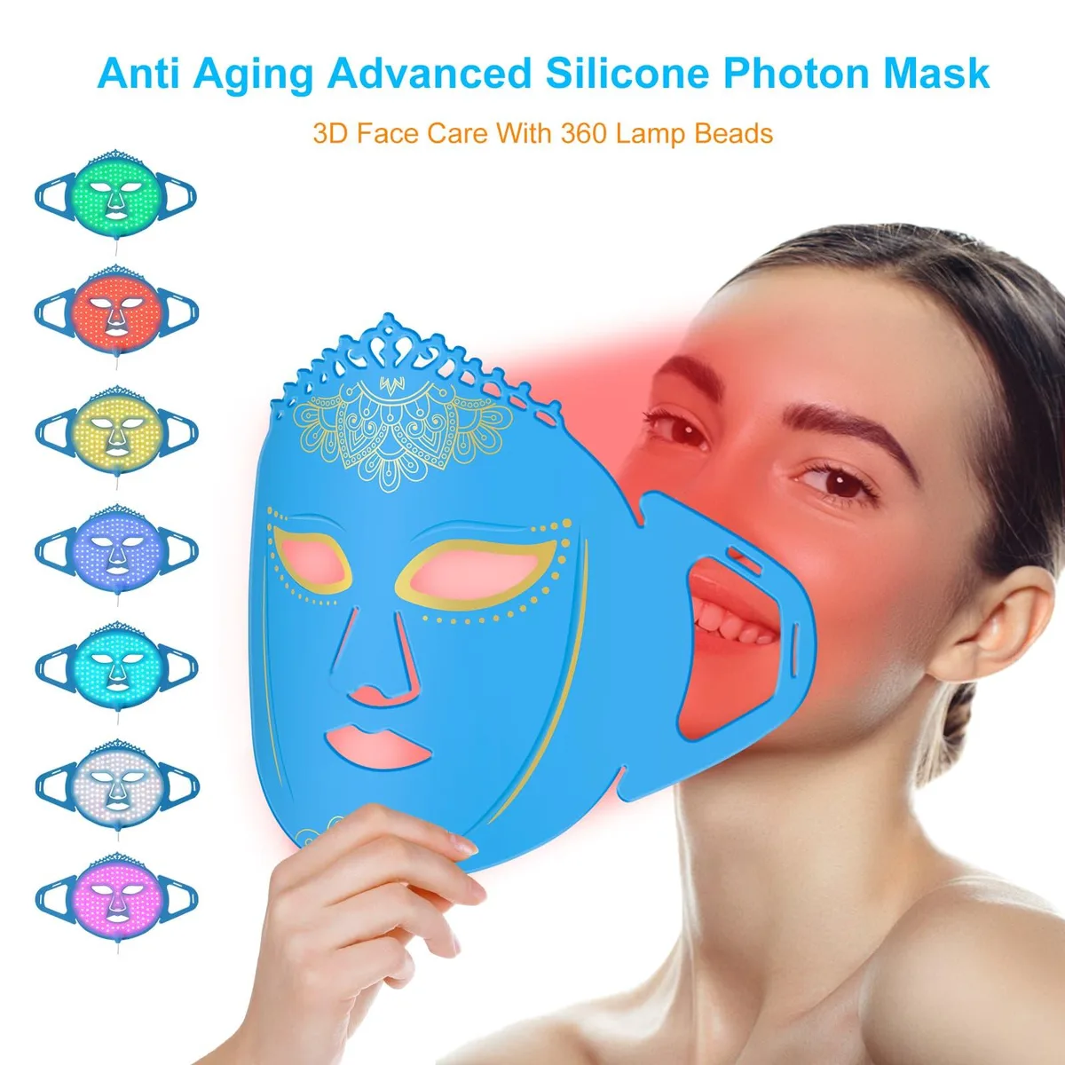 ZJZK ZJZK LED Light Therapy Face Mask Blue 7 Color 360 Chips 1000Hz — product photo