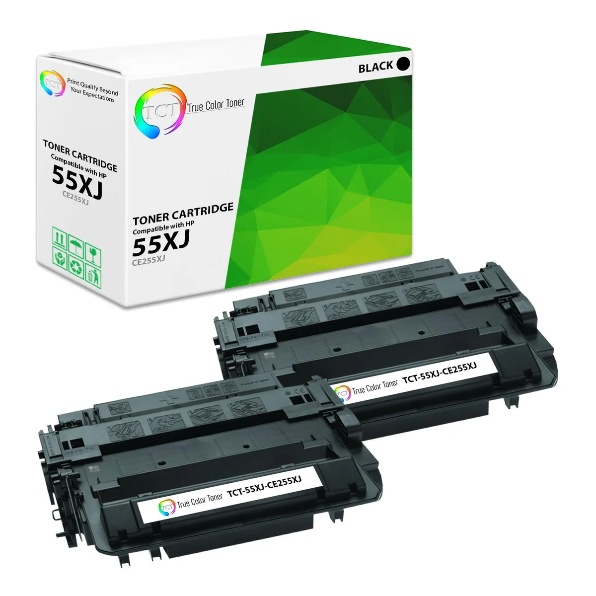 True Color Toner True Color Toner CE255X 55XJ Jumbo Black Toner Cartridge 2 Pack 15000 Pages — product photo