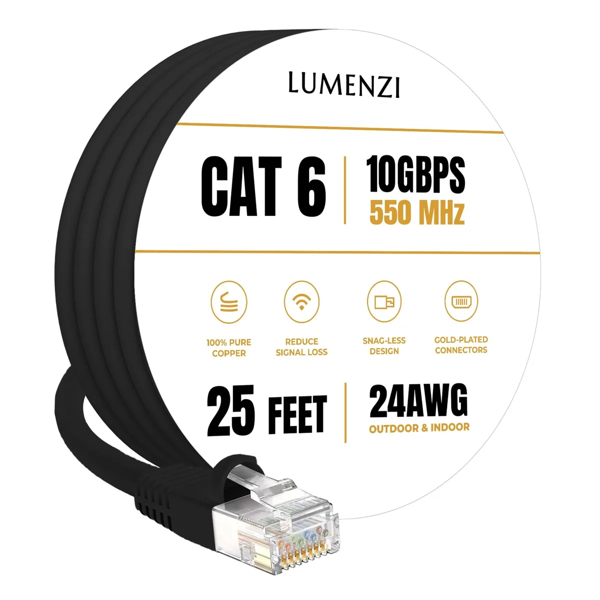 Lumenzi Lumenzi Cat 6 Ethernet Cable 25 FT Black 550 MHz — product photo
