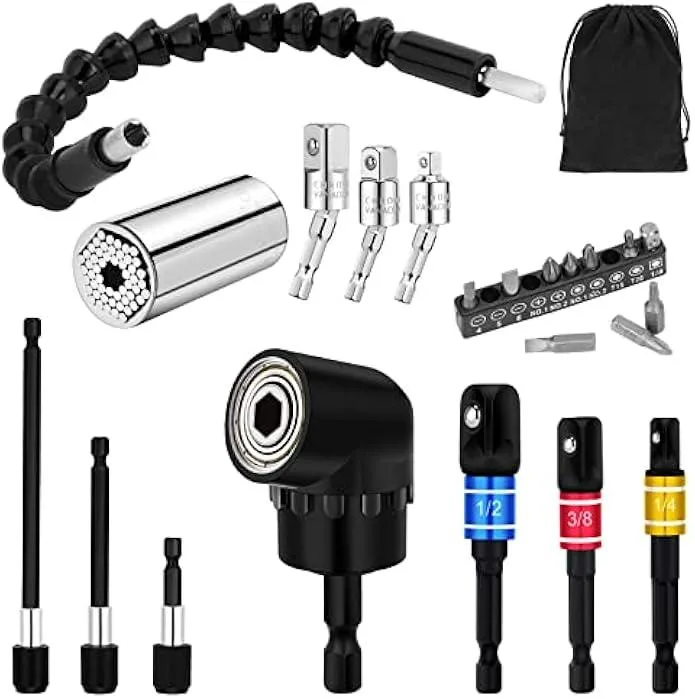 TAURKENAM TAURKENAM 22pcs Flexible Drill Bit Extension Set 11.7in 105° Right Angle 360° Rotatable — product photo
