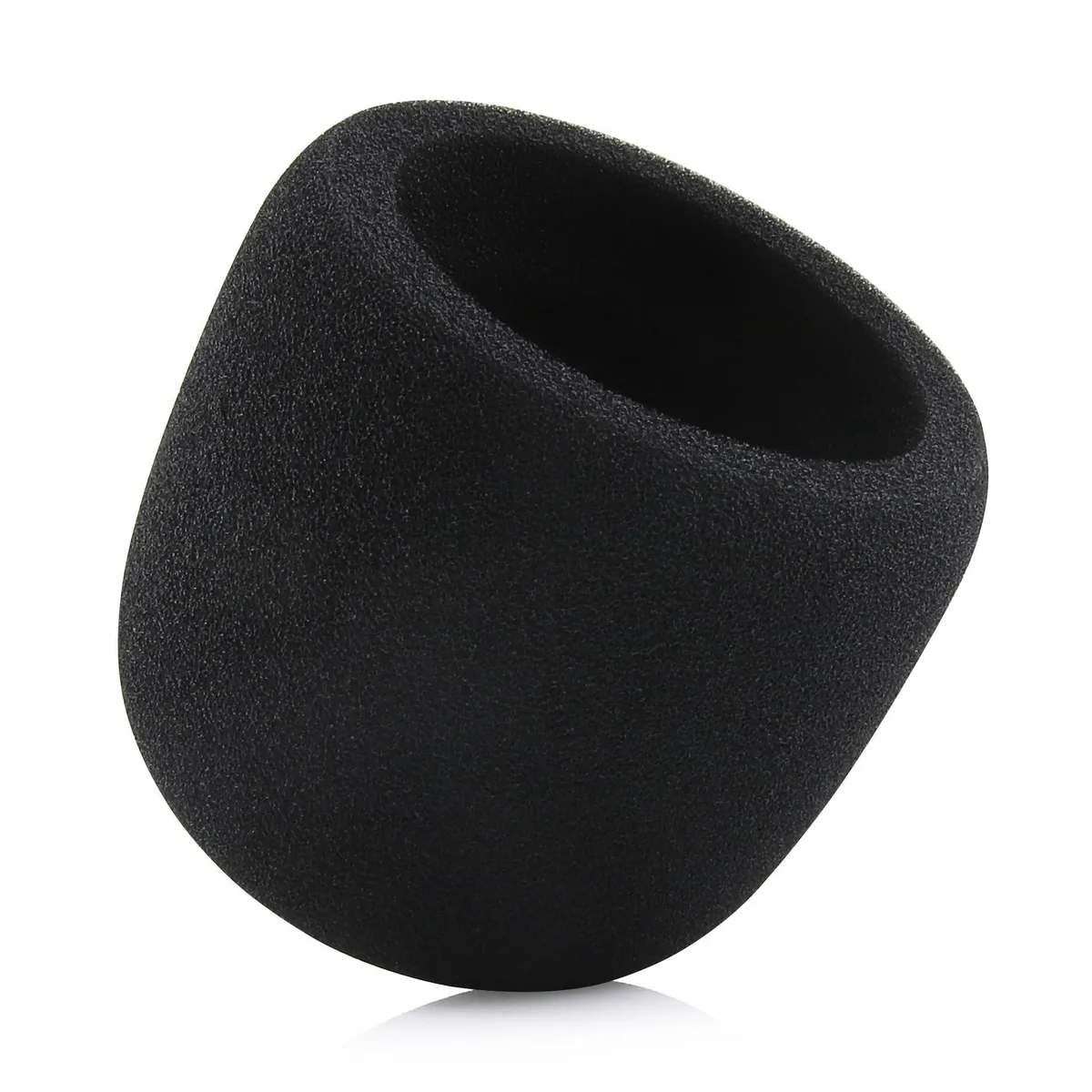 Black foam pop filter shaped to fit Blue Yeti microphone