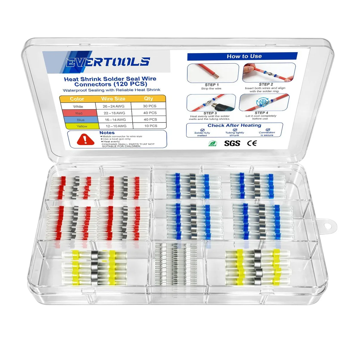  120 Pcs Heat Shrink Solder Seal Wire Connectors Kit — product photo