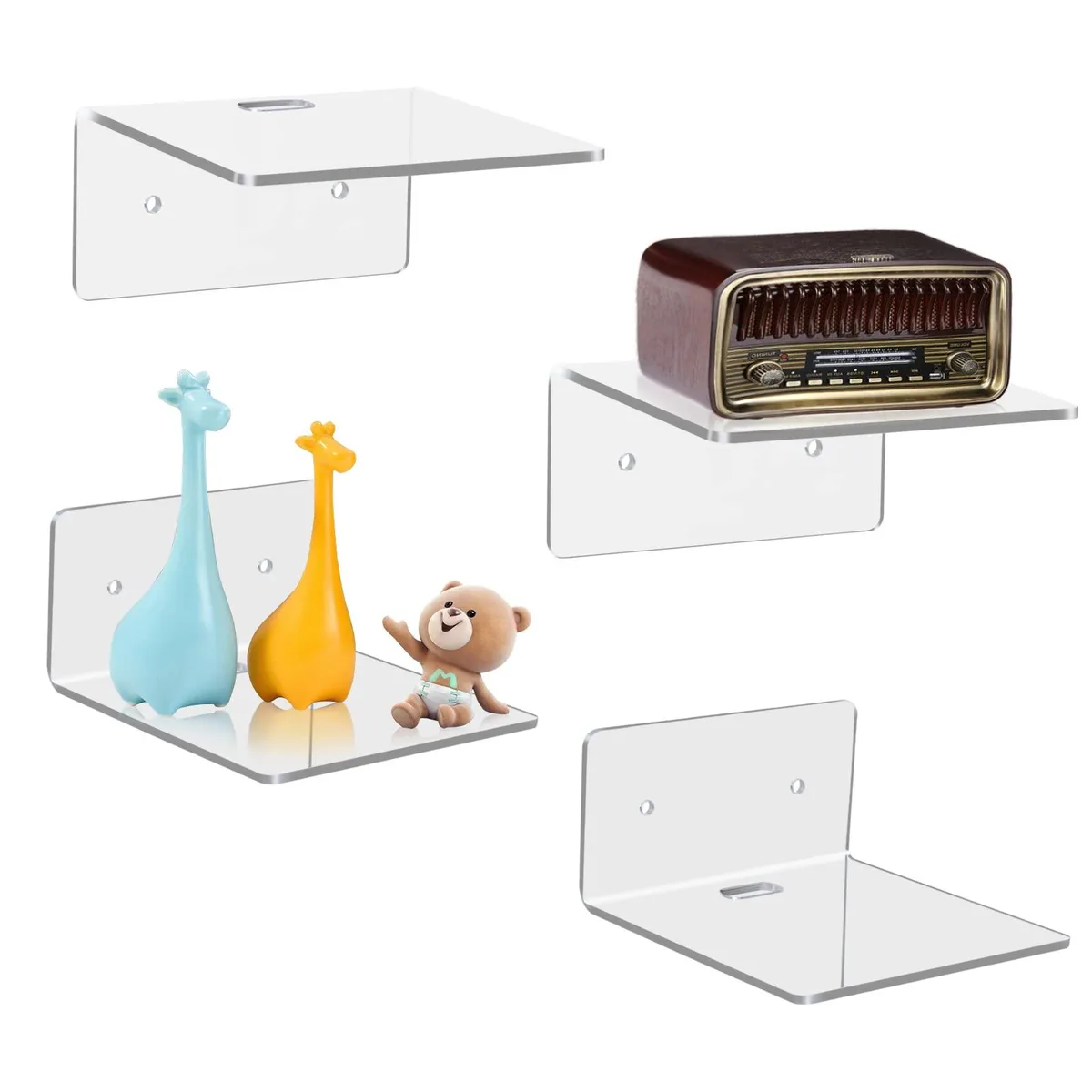  Bolidery 4-Pack Acrylic Wall Shelves 4" Clear Art Deco — product photo