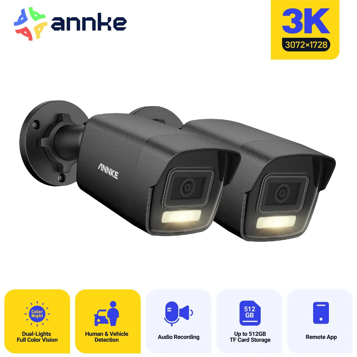 Annke Annke 2PCS 3K Outdoor POE Camera Black surveillance security system — product photo