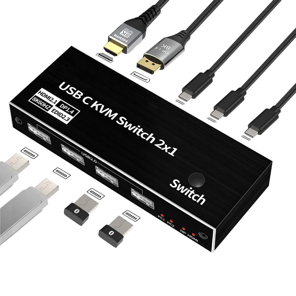 ESTONE ESTONE OZK5 2-port USB-C KVM switch 8K 60Hz 4K 120Hz 144Hz — product photo