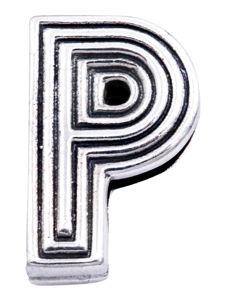 Sterling silver letter P clip charm with polished and lined sides