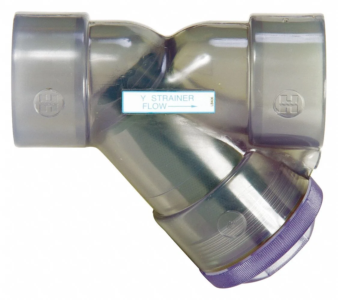 Clear PVC Y-strainer with threaded NPT connections