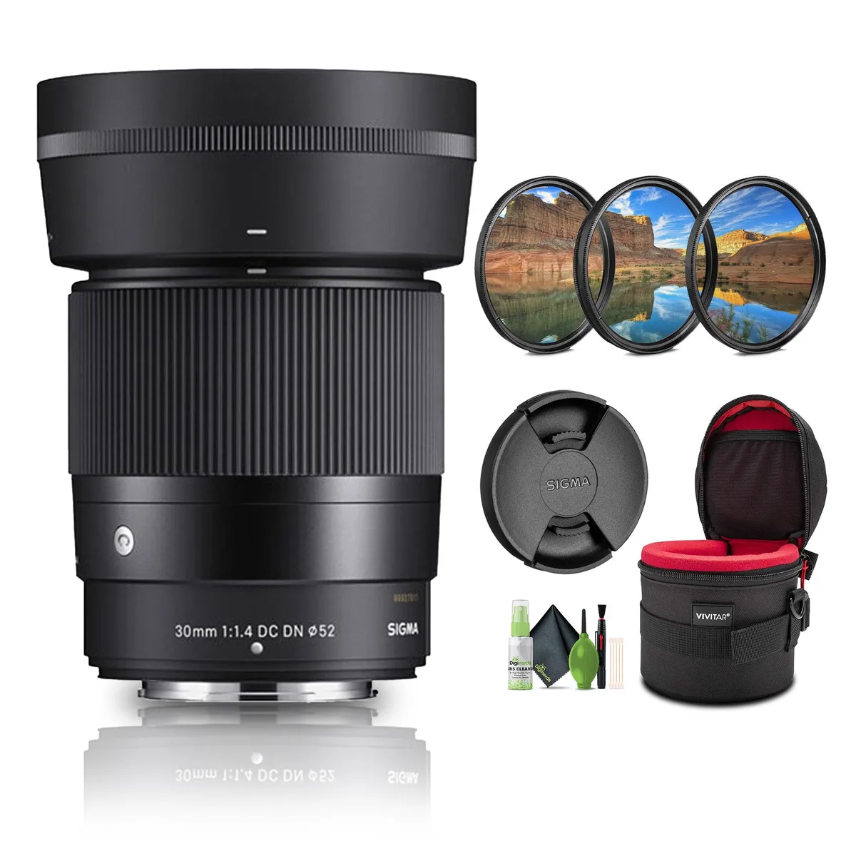 SIGMA Sigma 30mm f/1.4 DC DN Contemporary Lens (Nikon Z) + Cleaning Kit + Case + 52mm Filter Kit — product photo