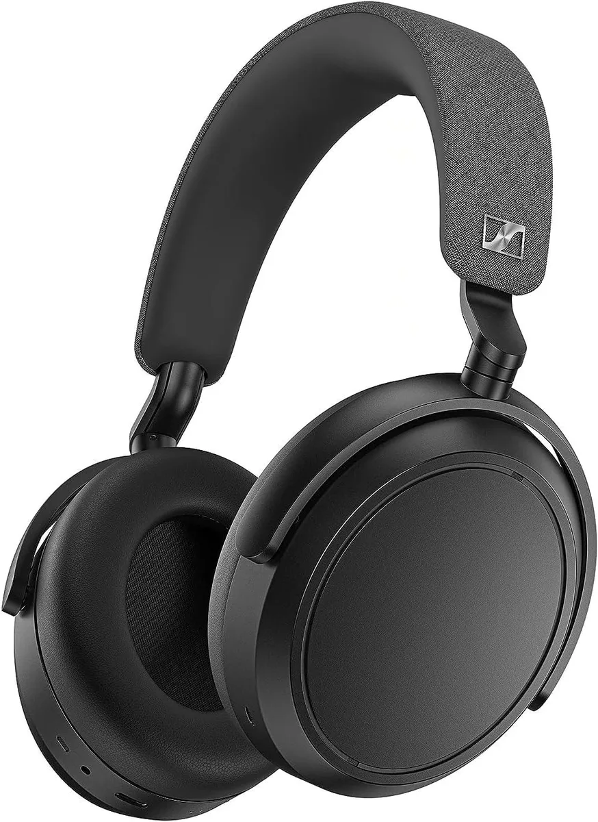 Black over-ear wireless headphones with padded headband and cushioned ear cups, foldable design