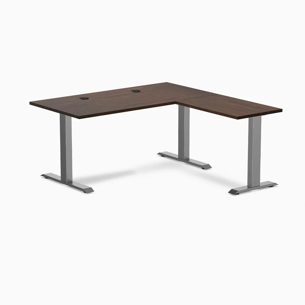 Desky Desky Zero Rubberwood L-Shape Office Desk Dark Walnut Space Gray 60 x 30 x 62 x 20 in — product photo