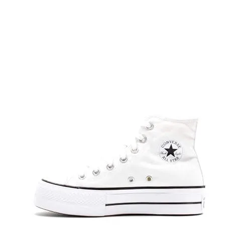 High-top canvas sneaker in black and white with platform sole, size 9.5